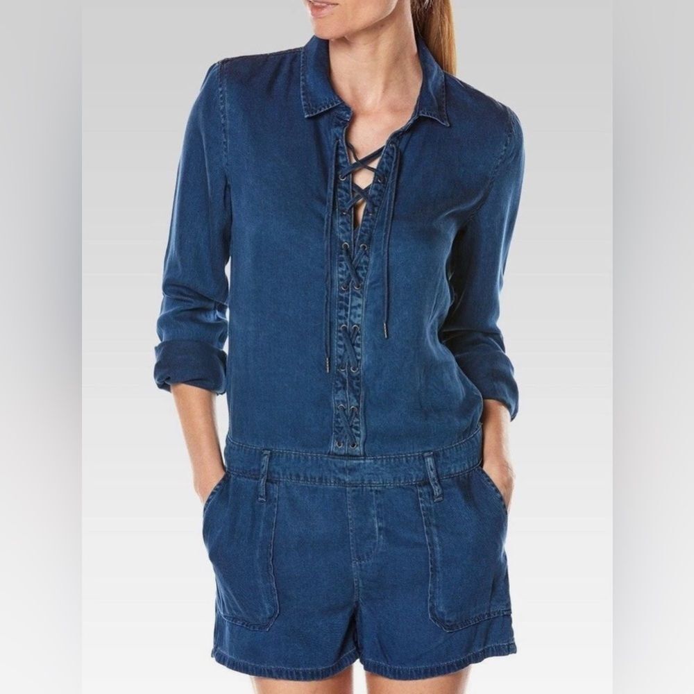 NWT Paige Denim Arley Tie Front Romper in Chamberlain Size Medium